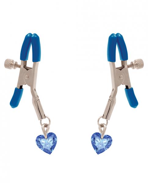 I'll Never Let Go Nipple Clamps Heart Charms Blue