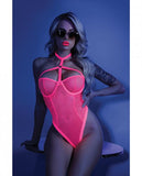 Glow All Nighter Harnessed Mesh Bodysuit Neon Pink L/xl