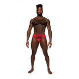 Male Power Sassy Lace Bikini Solid Pouch Red Xl