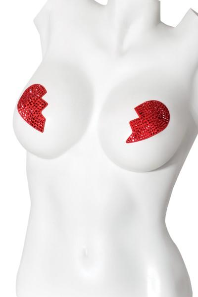 Rhinestone Broken Heart Reusable Pastie Red O/S