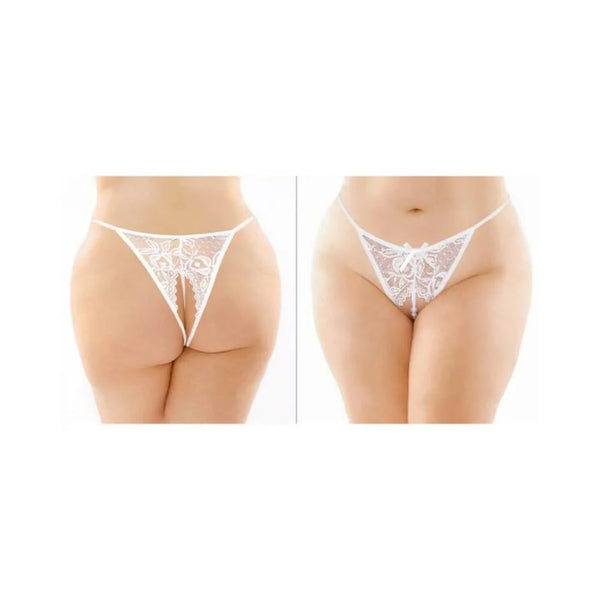 Calla Crotchless Lace Pearl Panty White Queen