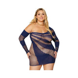 Dreamgirl Stripey One-shoulder Fishnet Chemise Nocturnal Queen Size