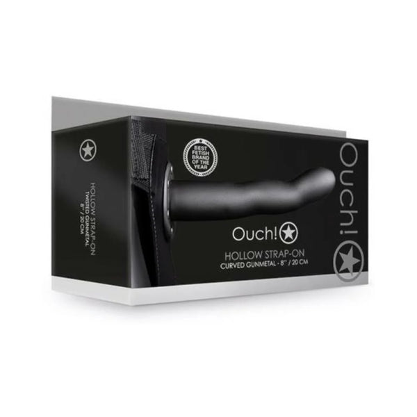 Ouc! Curved Hollow Strap-on 8 In. Gunmetal Gray