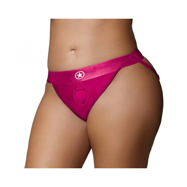 Ouch! Vibrating Strap-on Panty Harness With Open Pink Black Xl/xxl