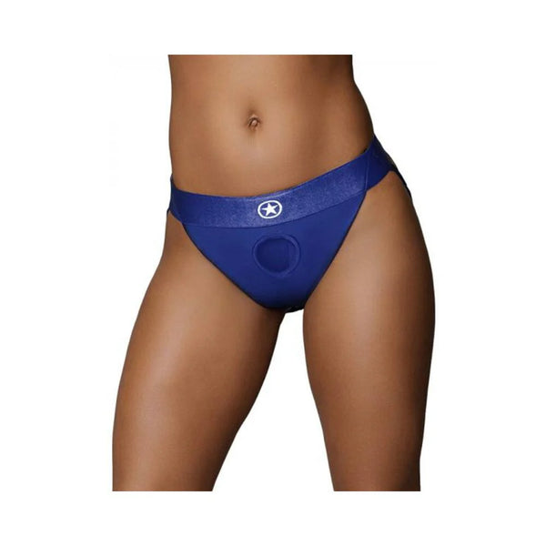 Ouch! Vibrating Strap-on Panty Harness With Open Royal Blue Black M/l