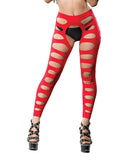 Beverly Hills Naughty Girl Crotchless Leggings w/Varigated Holes Red O/S