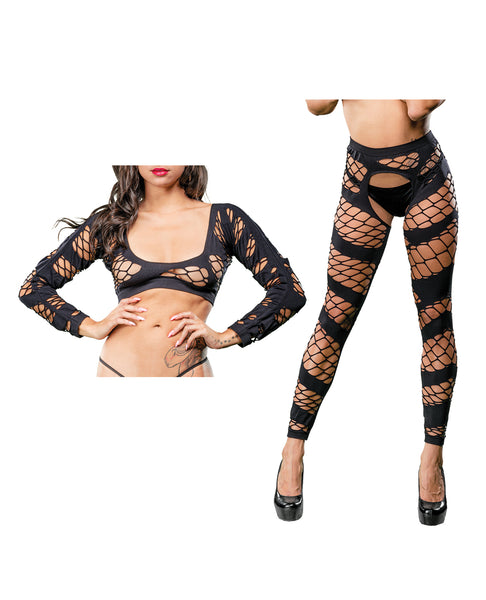 Beverly Hills Naughty Girl Crotchless Mesh & Fishnet Leggings Black O/S