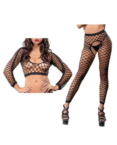 Beverly Hills Naughty Girl Crotchless All Over Mesh Leggings Black O/S