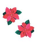 Neva Nude Pointsettia Glitter Flower Pasties - Red/Green O/S