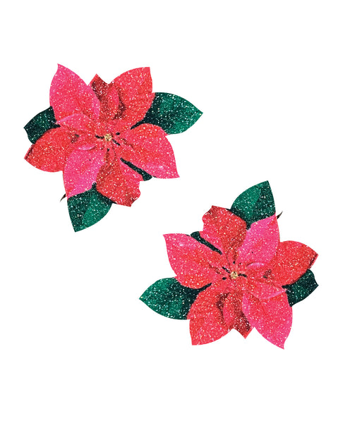 Neva Nude Pointsettia Glitter Flower Pasties - Red/Green O/S
