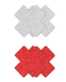 Pretty Pasties Glitter Cross Red/Silver - 2 Pair