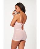 Floral Mesh Chemise & G-String Pink SM