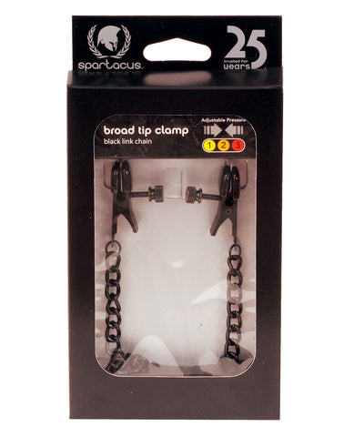 Blackline Broad Tip Adjustable Nipple Clamps w/Chain - Black