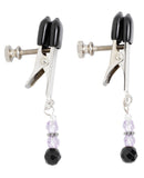 Adjustable Broad Tip Nipple Clamps w/Purple Beads, Bondage Blindfolds & Restraints,- www.gspotzone.com