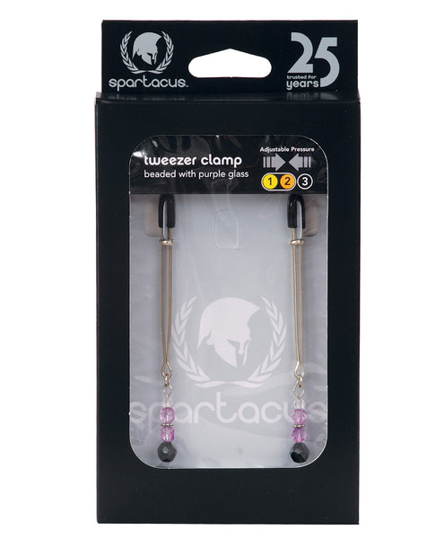 Adjustable Tweezer Nipple Clamps w/Purple Beads, Bondage Blindfolds & Restraints,- www.gspotzone.com
