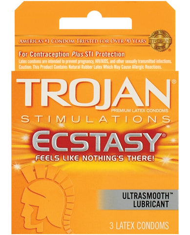 Trojan Ultra Ribbed Ecstasy Condoms - Box of 3