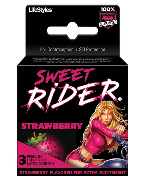 Contempo Sweet Rider Condoms - Strawberry Pack of 3