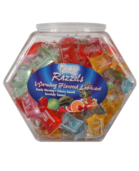 Razzels Warming Lubricant - Pillow Pack Asst. Flavors Bowl of 100