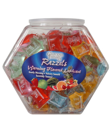 Razzels Warming Lubricant - Pillow Pack Asst. Flavors Bowl of 100