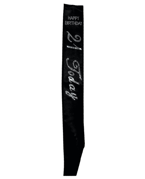21 Today Non Flashing Sash w/Stones - Black, Bachelorette & Party Supplies,- www.gspotzone.com