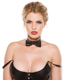Faux Leather Bowl Tie Collar Black O/S