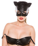 Faux Leather Cat Mask Black O/S