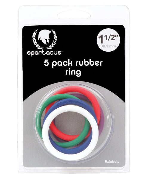 1.5" Rubber Cock Ring Set - Rainbow Pack of 5, Penis Enhancement,- www.gspotzone.com