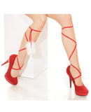 Holiday Folded Elastic Leg Ties w/Pom Poms Red/White O/S