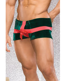 Holiday Low-rise Stretch Velvet Present Boxer Brief w/Bow Detail Green/Red LG