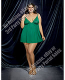 Babydoll w/Rhinestone-Embellished Collar & G-String Emerald 2X