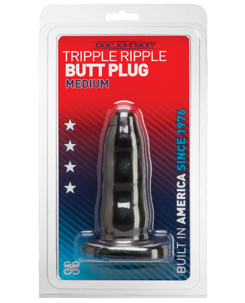 Triple Ripple Butt Plug - Medium Black