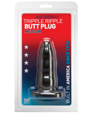 Triple Ripple Butt Plug - Medium Black