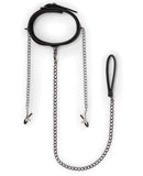 Easy Toys Leather Collar w/Nipple Chains - Black
