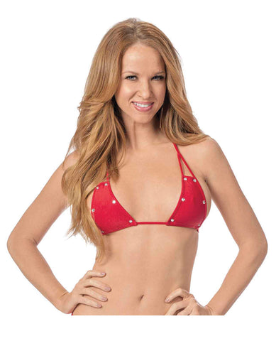 Jewel Cut Out Halter Top Red O/S