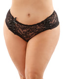 Bottoms Up Magnolia Stretch Lace Crotchless Panty w/Ribbon Lace Up Front Black QN