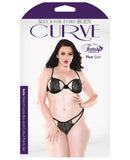 Curve Belle Stretch Lace Bra w/Cutout Panty Black 1X/2X