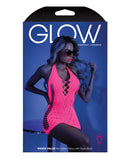 Glow Black Light Net Halter Dress Neon Pink O/S