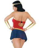 Play Wonderbabe Headpiece, Molded Cup Dress, Panty, Wristcuffs & Rope Red/Gold/Blue S/M