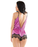 Sleep Jillian Satin Romper w/Lace Trim Purple/Black S/M