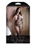 Sheer Fantasy Floral Lace Suspender Stockings w/Stud Detail Black QN