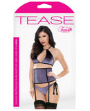 Tease Violet Velvet Halter Top, Garter Belt & Side Tie Panty Purple S/M