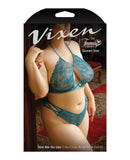 Vixen Teal Me No Lies Criss Cross  Lace Halter Bralette & Panty Teal QN