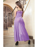 Sheer & Lace Gown w/Wired Cups & Thong Orchid O/S