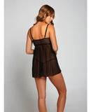 Jacquard Lace, Fine Mesh Babydoll & G-String Fuchsia/Black SM