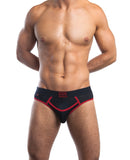 Jack Adams Bodyflex Mesh Army Fly Jock Brief w/Roomy Front Pouch - Black/Red