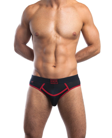 Jack Adams Bodyflex Mesh Army Fly Jock Brief w/Roomy Front Pouch - Black/Red