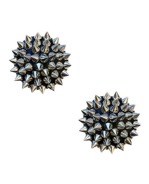 Burlesque Bowser Spike Pleather Reusable Silicone Nipztix - Silver/Black O/S