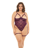 Elayne Open Shelf Cup Teddy w/Garter Stays Patent Purple 1X/2X