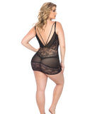 Valentines V-Plunge Lace Babydoll w/Strap Detail & G-String Black 3X