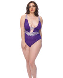 Mesh Plunge Teddy w/Applique Detail Grape/Lilac 3X
